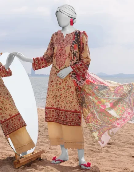 BEIGE LAWN EMBROIDERED 3PC STITCHED | JLAWN-S-25-042