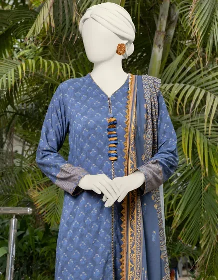 BLUE LIGHT LINEN PRINTED UNSTITCHED 3PC | JJLS-S-JPWU-24-048