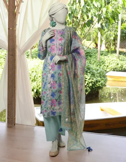 BLUE LAWN EMBROIDERED UNSTITCHED 3PC | JLAWN-S-25-3073