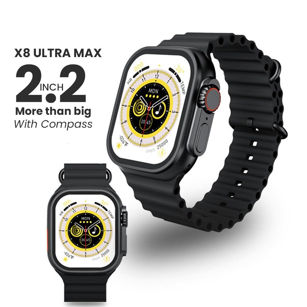 2.2 Inch X8 Ultra Max With Compass Smart Watch Series 8 Nfc Always-On Display & Wireless Charging Black