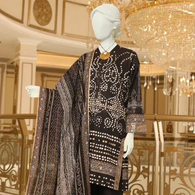 Junaid Jamshed Black Lawn 3 Piece Unstitched Suit for Women JLAWN-S-23-024 Allure