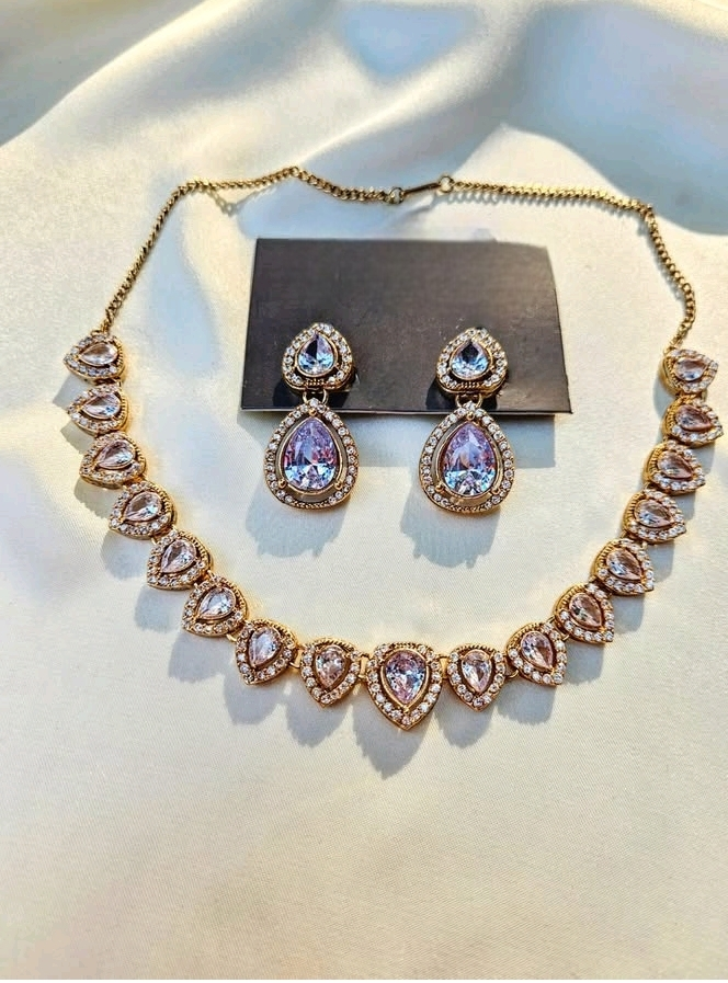 Handmade Zircon Necklace & Earrings Set