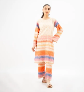 Maahru - Dress For Girls - 2 PC Stitched Shirt & Trouser - Tropical Peach