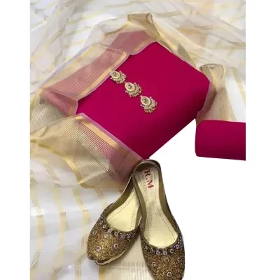 Rubika Fashion Most Hit Collection Unstitched 3 Piece Katan Silk Plain Shirt & Trouser with Organza Dupatta for Women