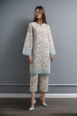 Saya Printed Unstitched Fabric Khaddar 2 Piece (Shirt / Trouser) For Woman and Girls - Light Blue - Design Code: WU2P-3304