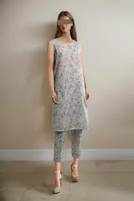 Saya Unstitched Printed Karandi (Shirt/Trouser) 2 Piece Suit For Women and Girls - Color: Blue - Fabric: Karandi - Design code: WU2P-3484 - KW: dress for women , dressess for girls