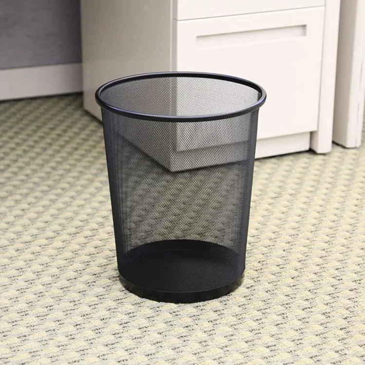 Office living room household round black paper trash can mesh waste bin wire metal decorative waste paper bin