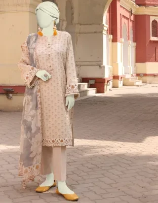 Junaid Jamshed J. Women Unstitched 3 Piecefor Women And Girls - Fabric: Lawn - Color: Brown -Collection: Eid Tehwar Edit Vol. - Designcode: Jlawn-S-24-524 Bahar