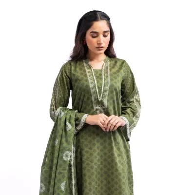 Maahru - Unstitched fabric for women - 2 Piece (Lawn) - Olive Bloom