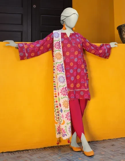 PINK LAWN PRINTED UNSTITCHED 3PC | JLAWN-S-25-3142