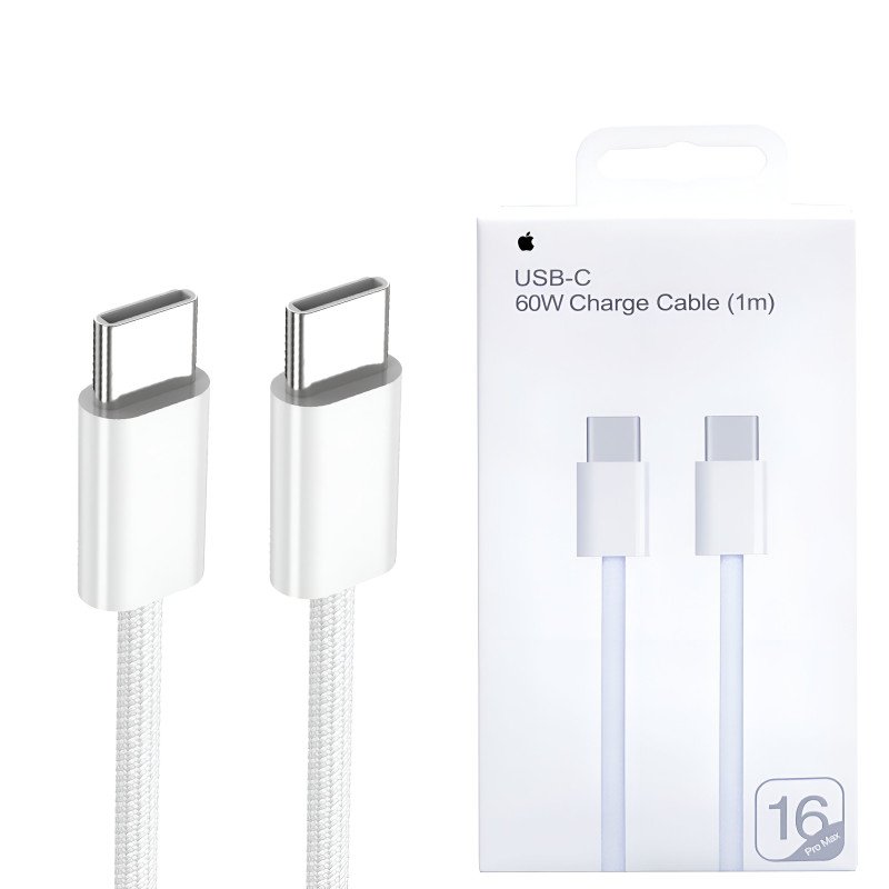 IPHONE 16 PRO MAX 60W TYPE C TO C PD FAST CHARGING NYLON CABLE (1M) WITH BIG PACKING