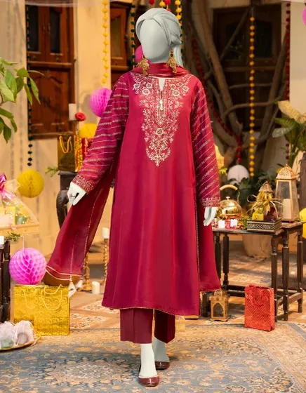 MAROON CHIFFON EMBROIDERED 3PC STITCHED