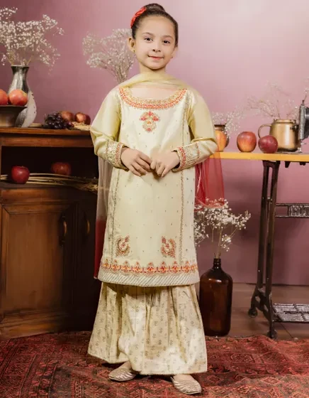 BEIGE COTTON GIRLS 3PC | JGK-W-22-1926
