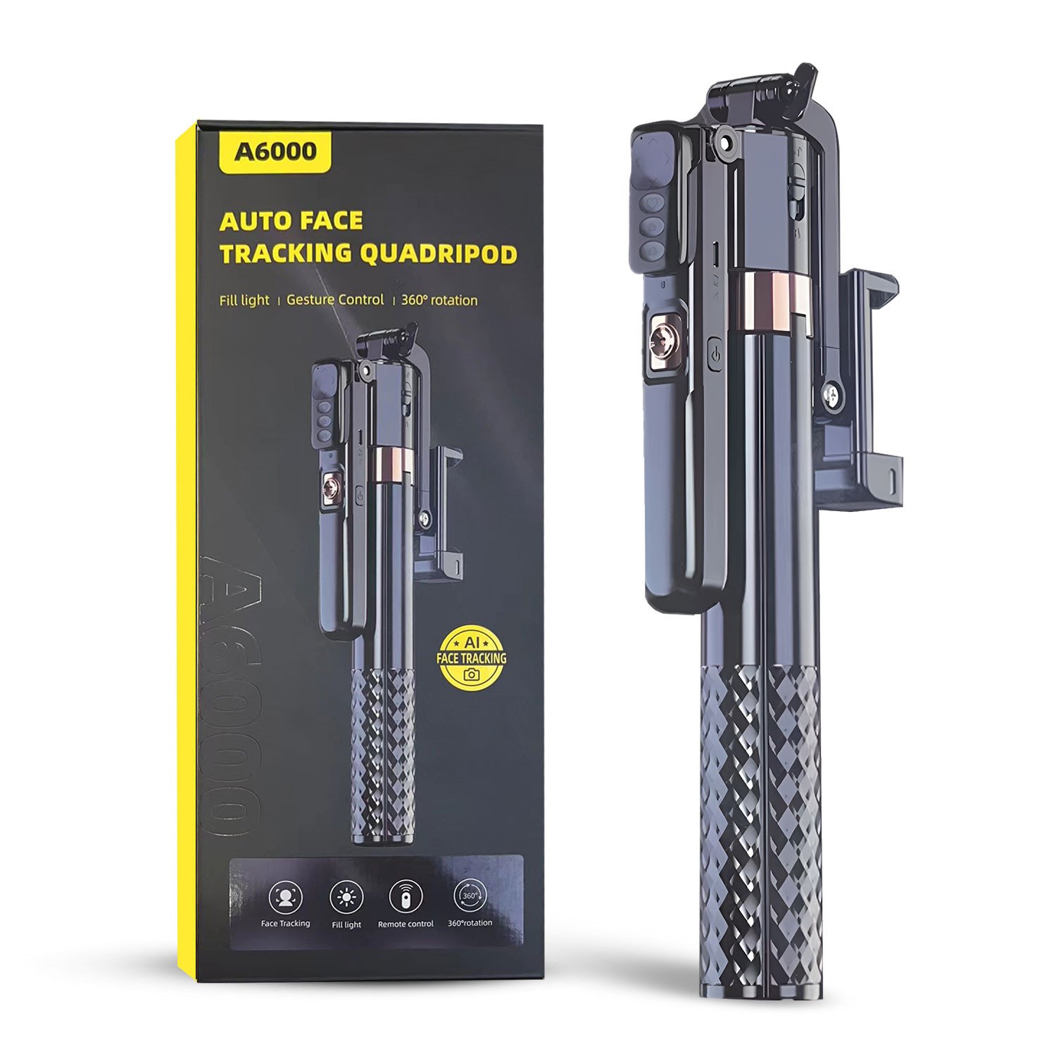 A6000 GIMBLE EXTENDABLE AUTO FACE TRACKING AI INTELLIGENT QUADRIPOD WIRELESS REMOTE WITH FILL LIGHT