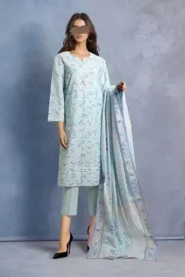 Saya Unstitched 3 Piece Printed Khaddar For Women and Girls - Color: Blue - Design code: WUNS-4066