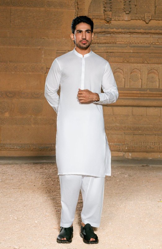 SUMMER'25 MEN KAMEEZ SHALWAR WHITE