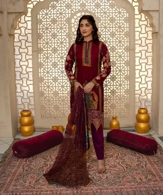 Sunaina Textile Unstitched 3 Piece Suit Fabric: Malai for Women and Girls - Collection: Rangoli VOL25 - Designcode: 2515