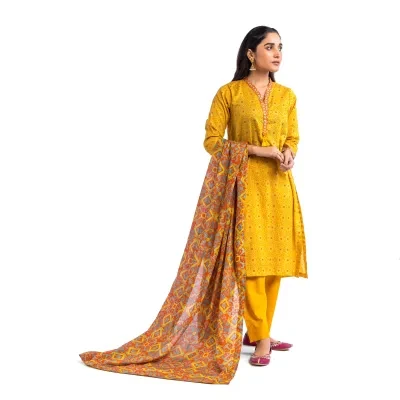 Maahru - Unstitched fabric for women - 2 Piece (Lawn) - Mustard Marvel