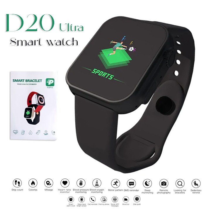 D20 ULTRA SMART WATCH HEART RATE BLOOD PRESSURE OXYGEN RELOJ INTELLIGENT SMART BRACELET BLACK