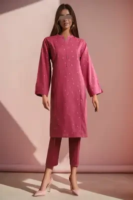 Saya Unstitched 2 Piece Suit Jacquard Cotton (Shirt/Trouser) For Women and Girls - Color: Pink - Designcode: WU2P-3412 -Collection: Neeli vol 2 2024