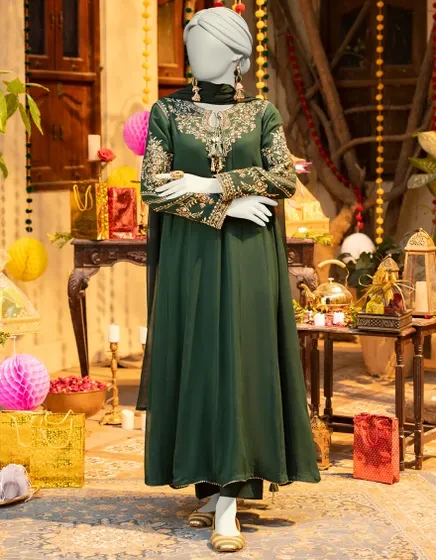 GREEN CHIFFON EMBROIDERED 3PC STITCHED