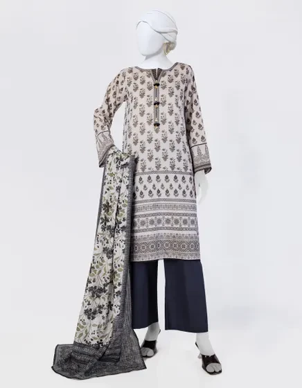 OFF WHITE LAWN PRINTED 3PC STITCHED | JLAWN-S-25-815