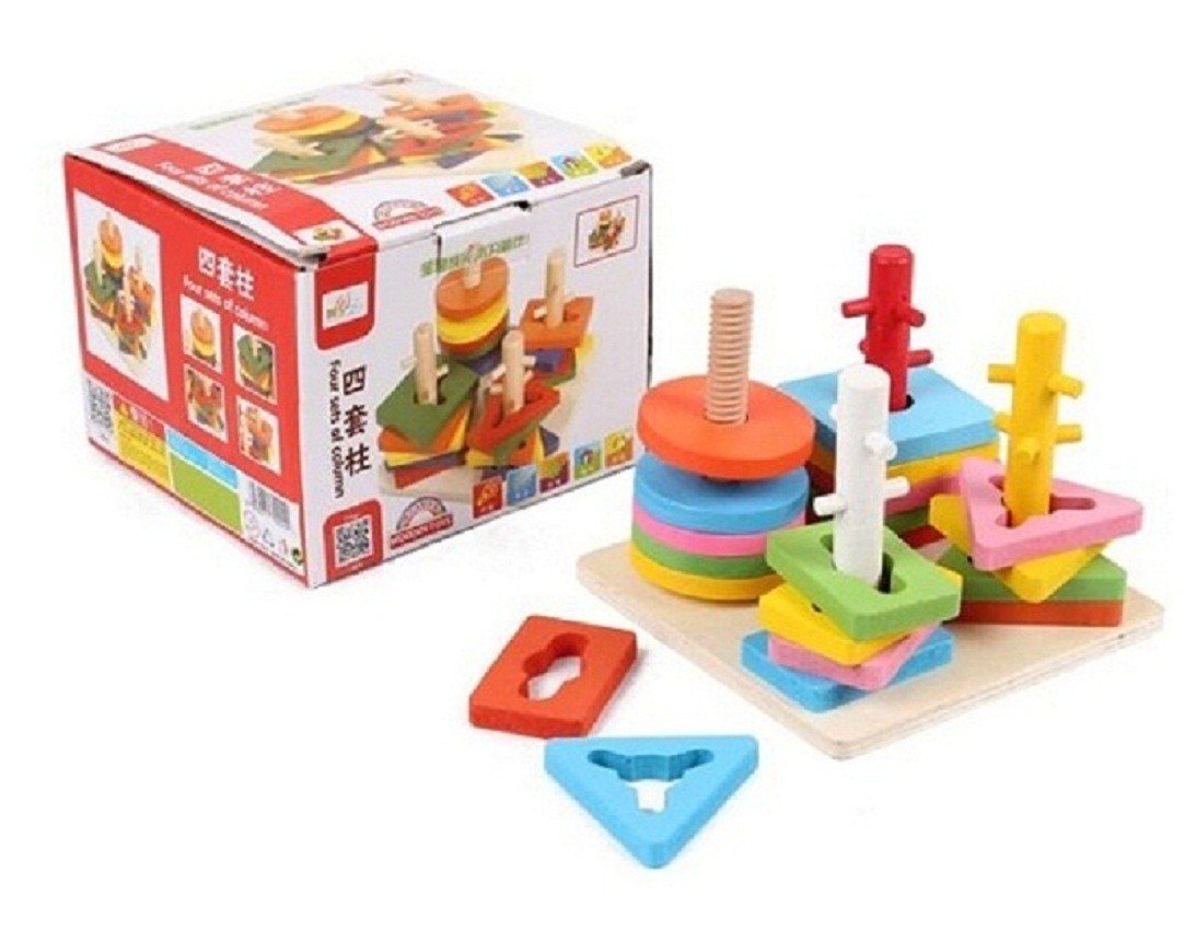 Set of Column and Shapes – Geometrical Shapes – Stacker – Wooden toys – Educational Toys