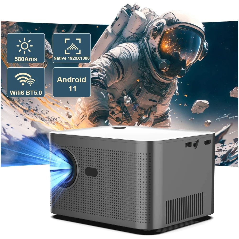 HY350 ANDROID 11.0V (CPU ALLWINNER H713) SMART PROJECTOR 2GB+32GB DUAL SPEAKER 1080P WITH DUAL BAND WIFI6