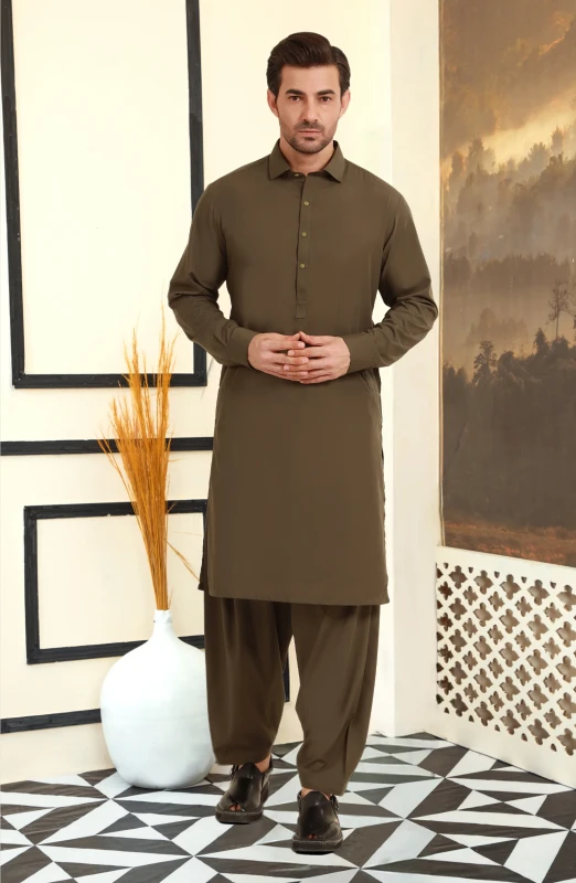 SUMMER'25 MEN KAMEEZ SHALWAR OLIVE