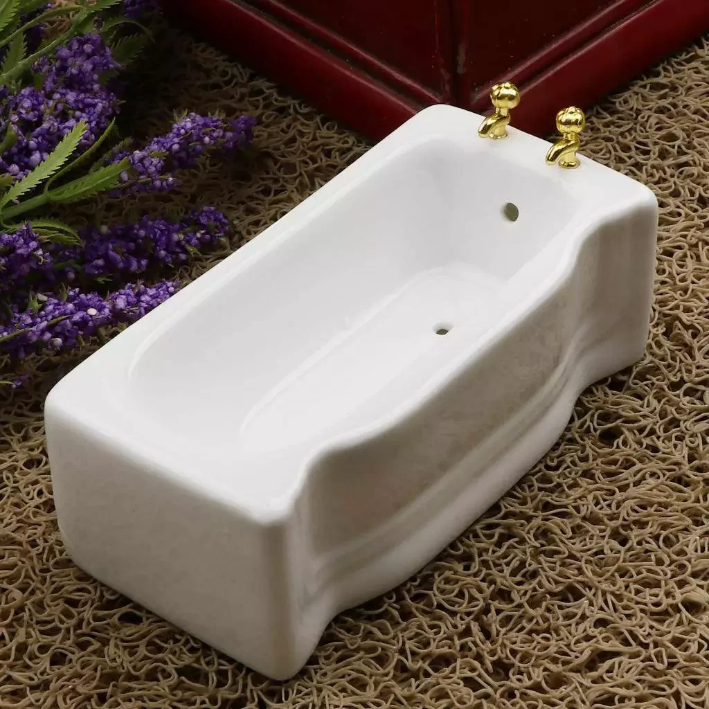 Vintage 1/12 Ceramic Square Bathroom Bathtub Doll House Decoration Accessory