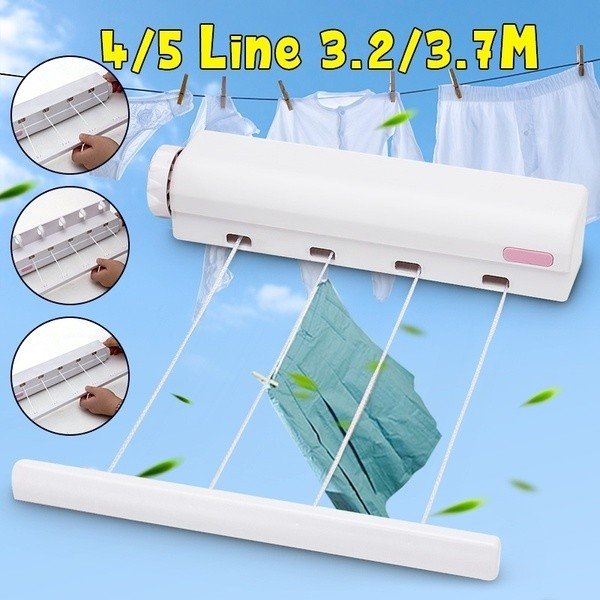 Wall Mounted 4-Line Retractable Clothesline Rope 3.2M