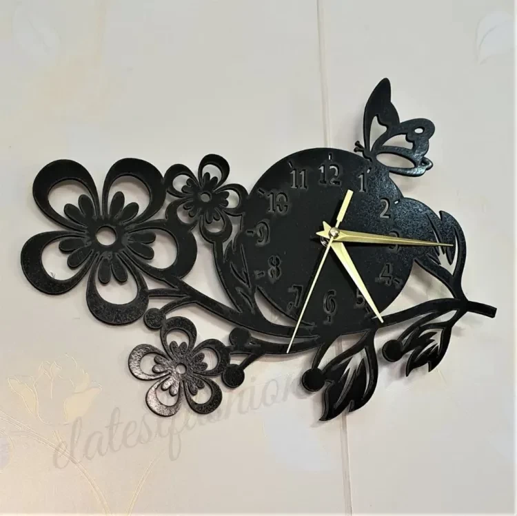 BUTTERFLY ON FLOWERS CLOCK | Flower Wall Clock | Wooden Wall Clock