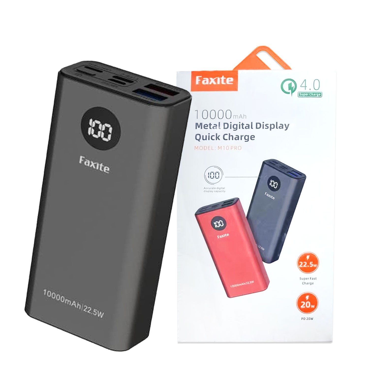 FAXITE M10PRO 10000mah 22.5W METAL DIGITAL DISPLAY QUICK CHARGE 4.0 POWER BANK