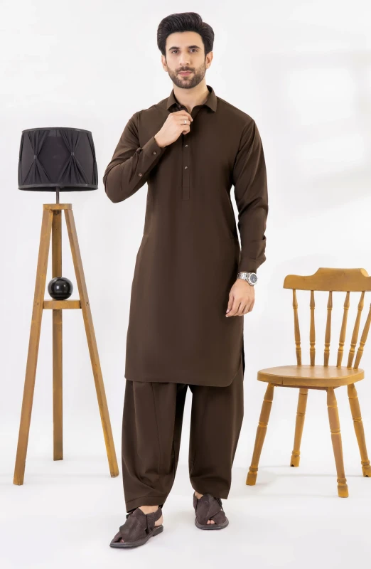 SUMMER'25 MEN KAMEEZ SHALWAR CHOCOLATE BROWN