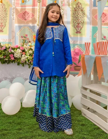 BLUE ORGANZA GIRLS 3PC | JGKL-S-JJGF-23-010