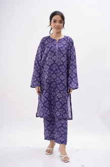 Maahru Stitched 2 piece suit for women Stitched Shirt & Trouser - Navy Grace