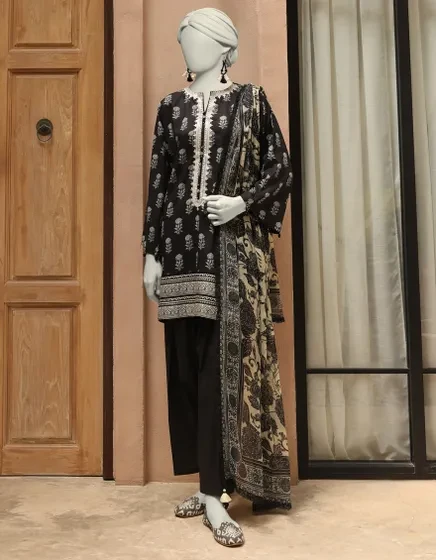 BLACK LAWN EMBROIDERED 3PC | JLAWN-S-25-3294-A