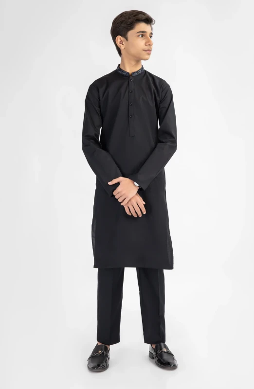 SUMMER'25 TEENS KURTA PAJAMA EMBROIDERED BLACK