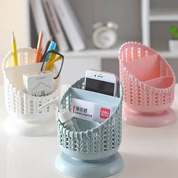 Multifunction Desk Organizer, 3 Compartments, Pencil Holder, Makeup Brush Holder, Home Office Desk Storage Baskets