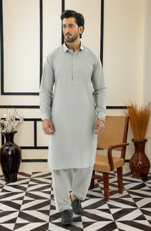 SUMMER'25 MEN KAMEEZ SHALWAR SILVER GREY