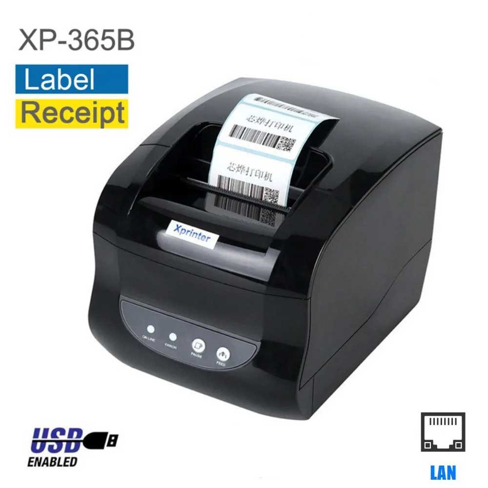 X PRINTER XP-365B 3 INCH THERMAL RECEIPT AND LABEL PRINTER WITH USB+LAN INTERFAC,127MM/S PRINTING SPEED BLACK COLOUR