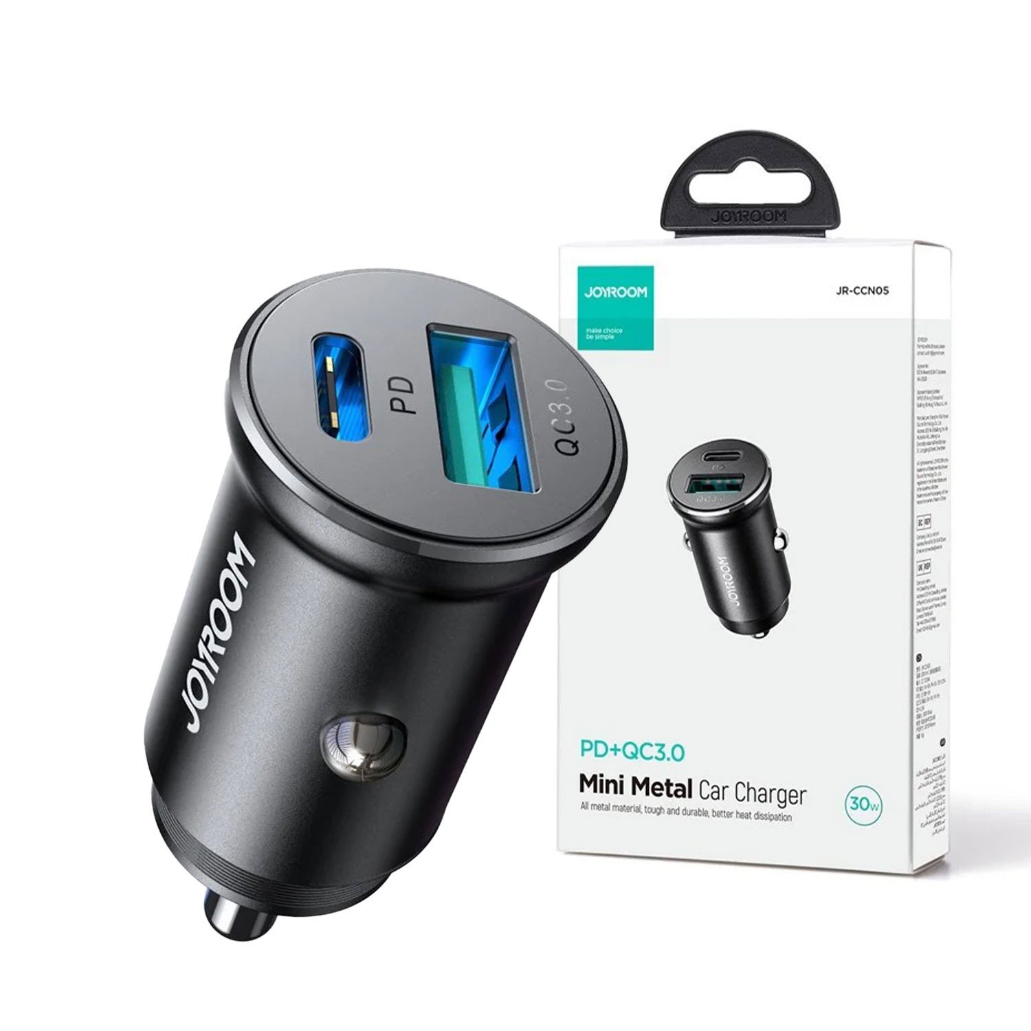 JOYROOM CCN05 MINI 30W USB + TYPE-C FAST CHARGING (PD+QC3.0) CAR CHARGER