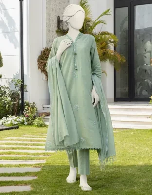 Junaid Jamshed J. Women Unstitched 3 Piecefor Women And Girls - Fabric: Cambric - Color: Green -Collection: Eid Tehwar Edit Vol. - Designcode: Jlawn-S-24-371 Khila