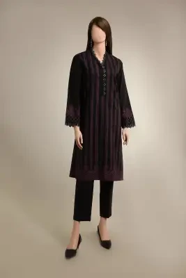 Saya Unstitched 1 Piece Printed Lawn Shirt For Women and Girls - Color: Black - Design code: WU1P-5807