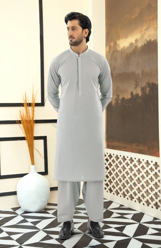 SUMMER'25 MEN KAMEEZ SHALWAR SILVER GREY