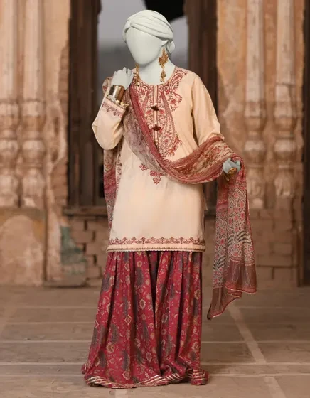 OFF WHITE DOBBY EMBROIDERED 3PC | JLAWN-S-25-018