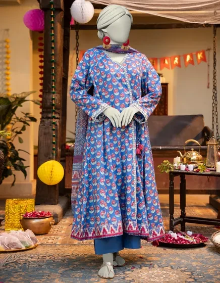 BLUE LAWN EMBROIDERED 3PC STITCHED