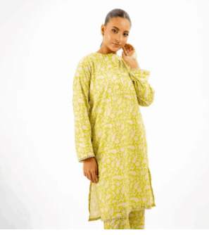 Maahru - Dress For Girls - 2 PC Stitched Shirt & Trouser - Bright Lemon