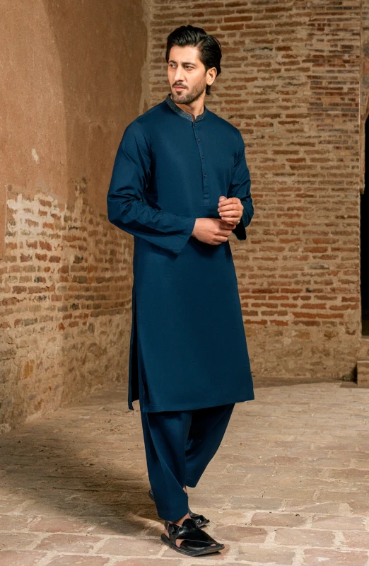 SUMMER'25 EMBROIDERED MEN KAMEEZ SHALWAR NAVY