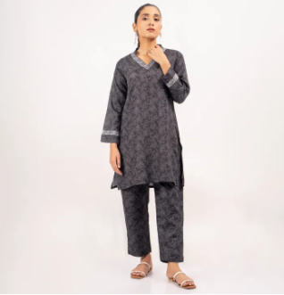 Maahru Stitched Dress for women and girls - 2 piece Shirt and Trouser - Ready to wear - Black Thread Work Shirt and Pant